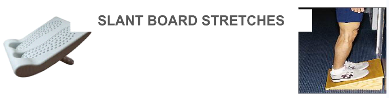 Slant board stretching setup and stance.